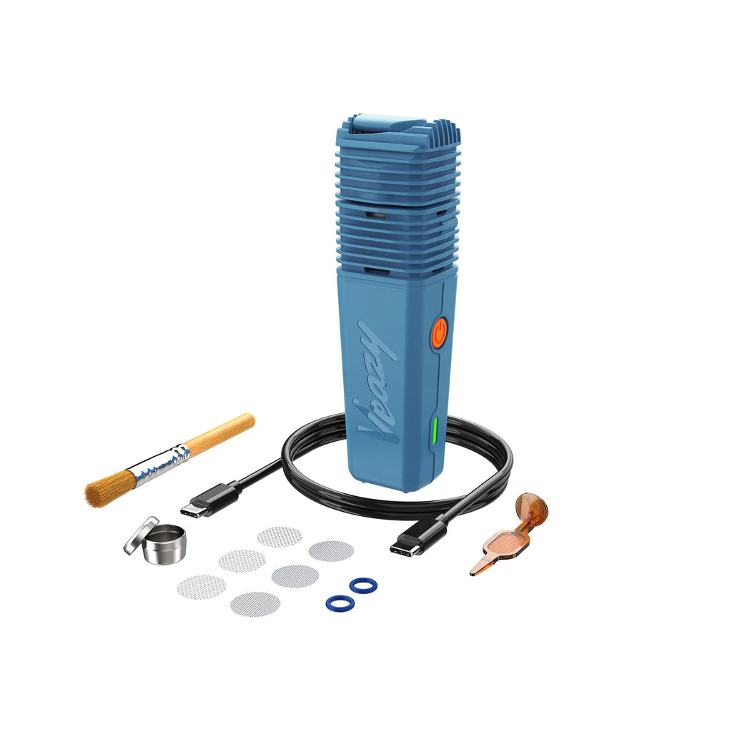 Storz & Bickel VEAZY Dynamic Blue, mit mitgeliefertem Kabel und Pflegezubehör