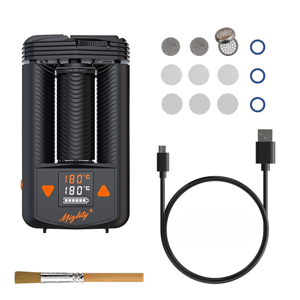 Storz & Bickel Mighty+ mit Lieferumfang: Siebe, Dichtringe, USB-C-Kabel, Pinsel