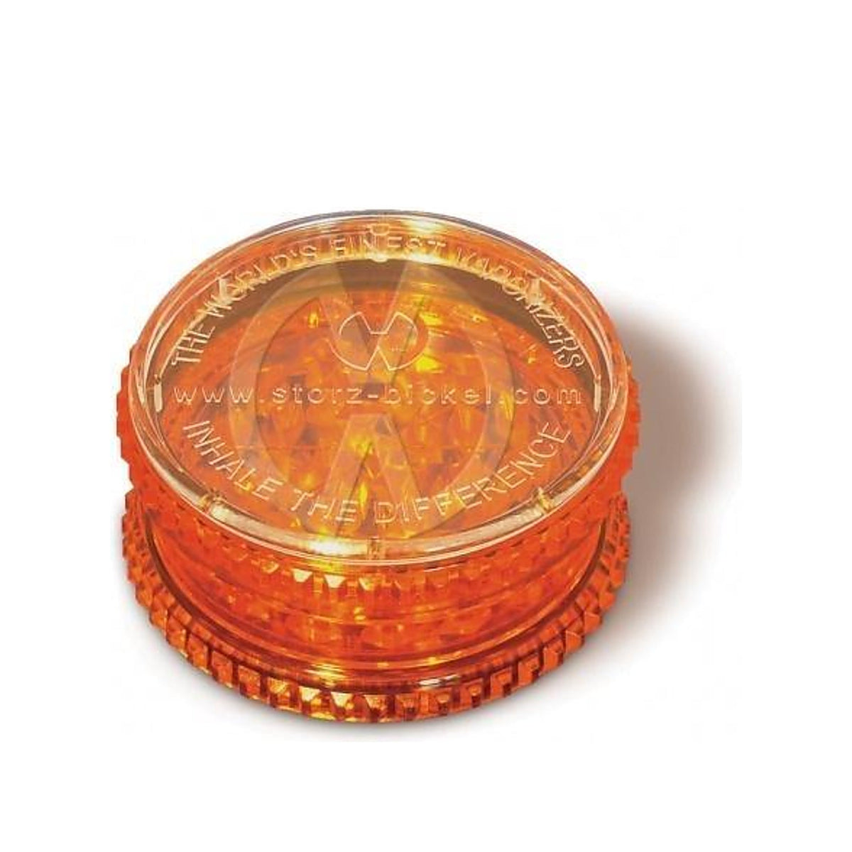 Orange Storz & Bickel Kunststoff-Kräutermühle in der Standardgröße