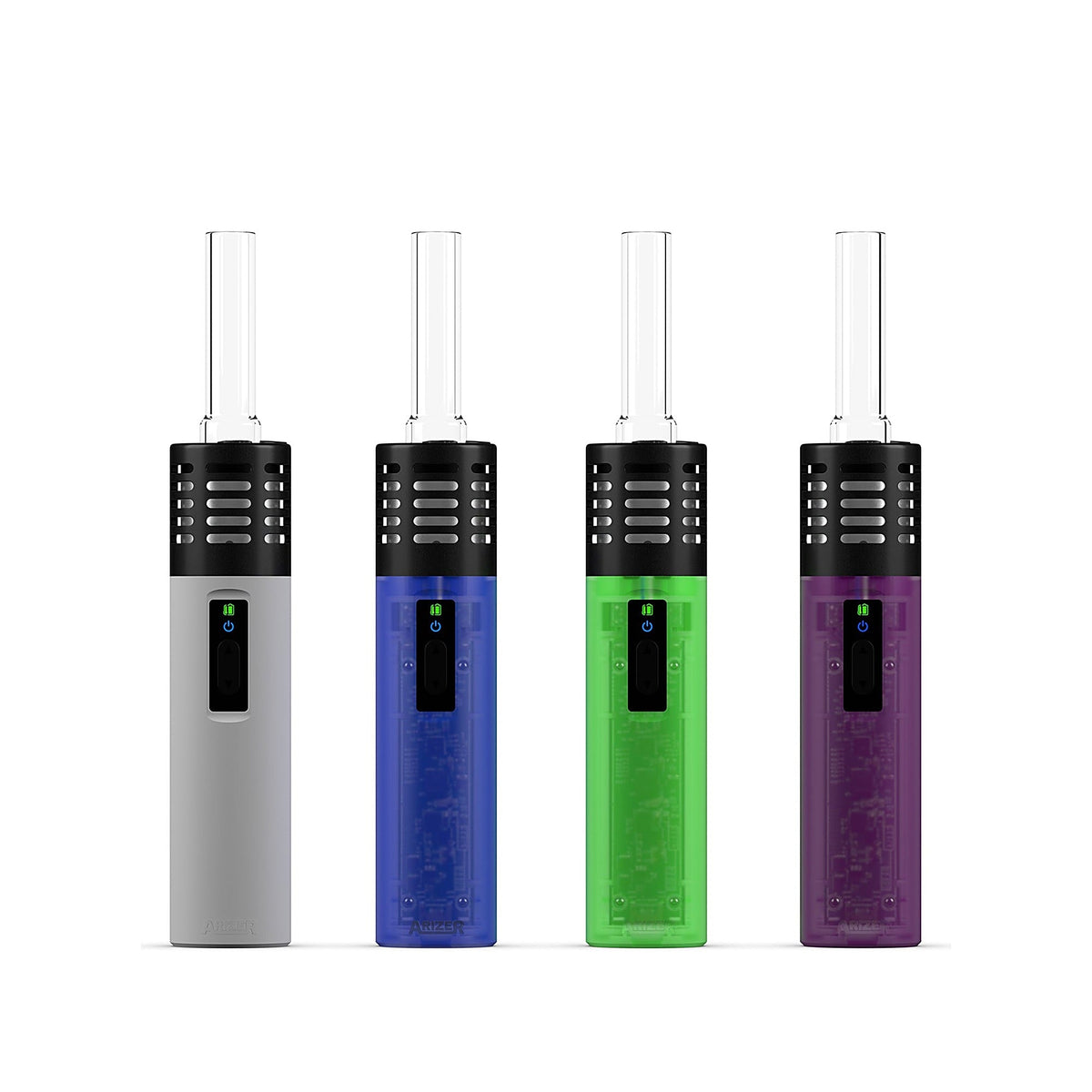 Farbvergleich Weiß, Blau, TimeWarp Green und Purps; geliefert wird ein Air SE in Purps