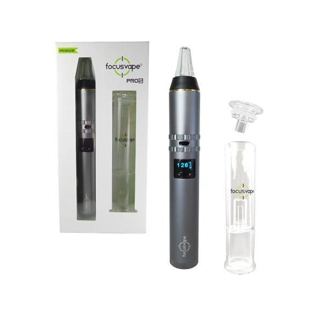 Focusvape Pro S Premium Set in Gun Metal mit Bubbler und Verpackung