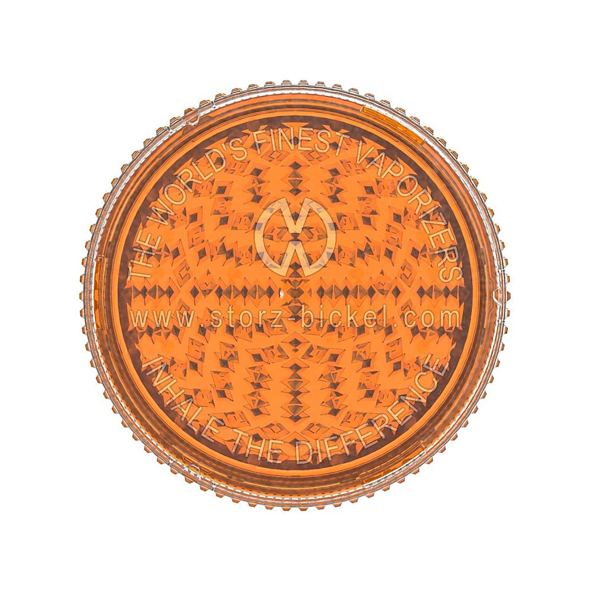 Draufsicht auf die orangefarbene Storz & Bickel Kräutermühle XL
