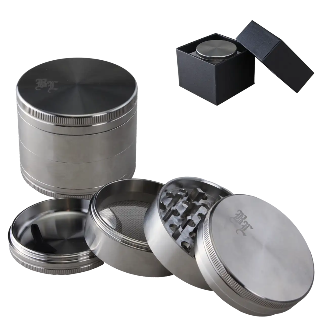 Black Leaf Edelstahl-Grinder 4-teilig, geöffnet