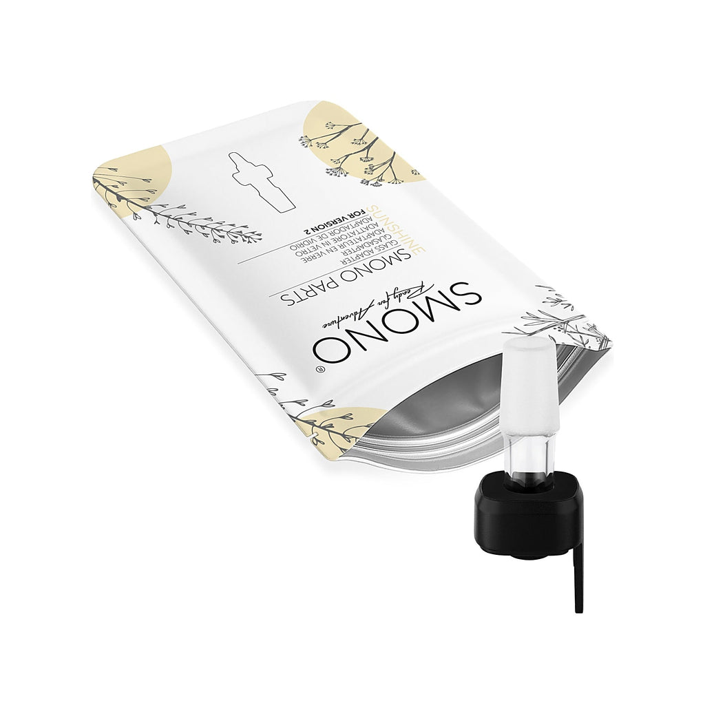 Smono Sunshine Version 2 Glasadapter neben dem Verpackungsbeutel