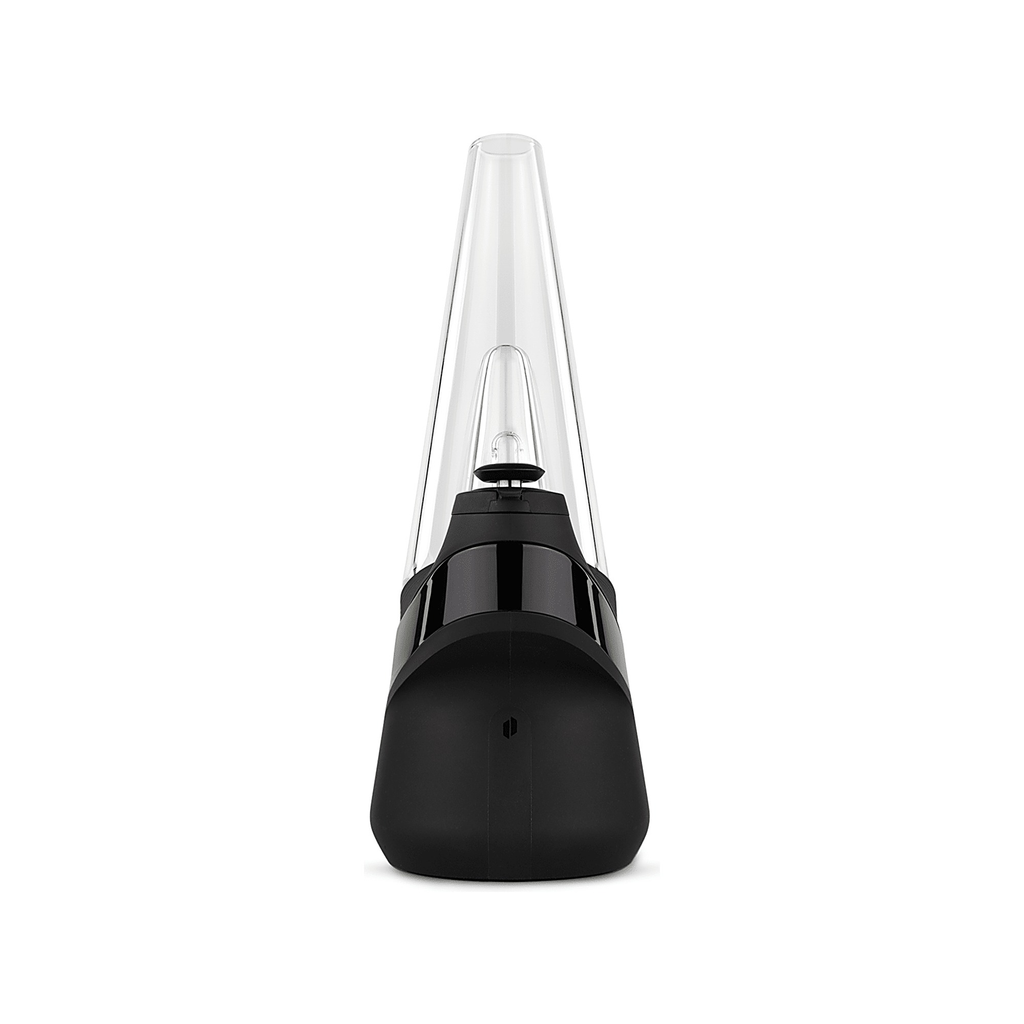 Puffco New Peak in Onyx von vorn mit Glasaufsatz und Joystick Cap