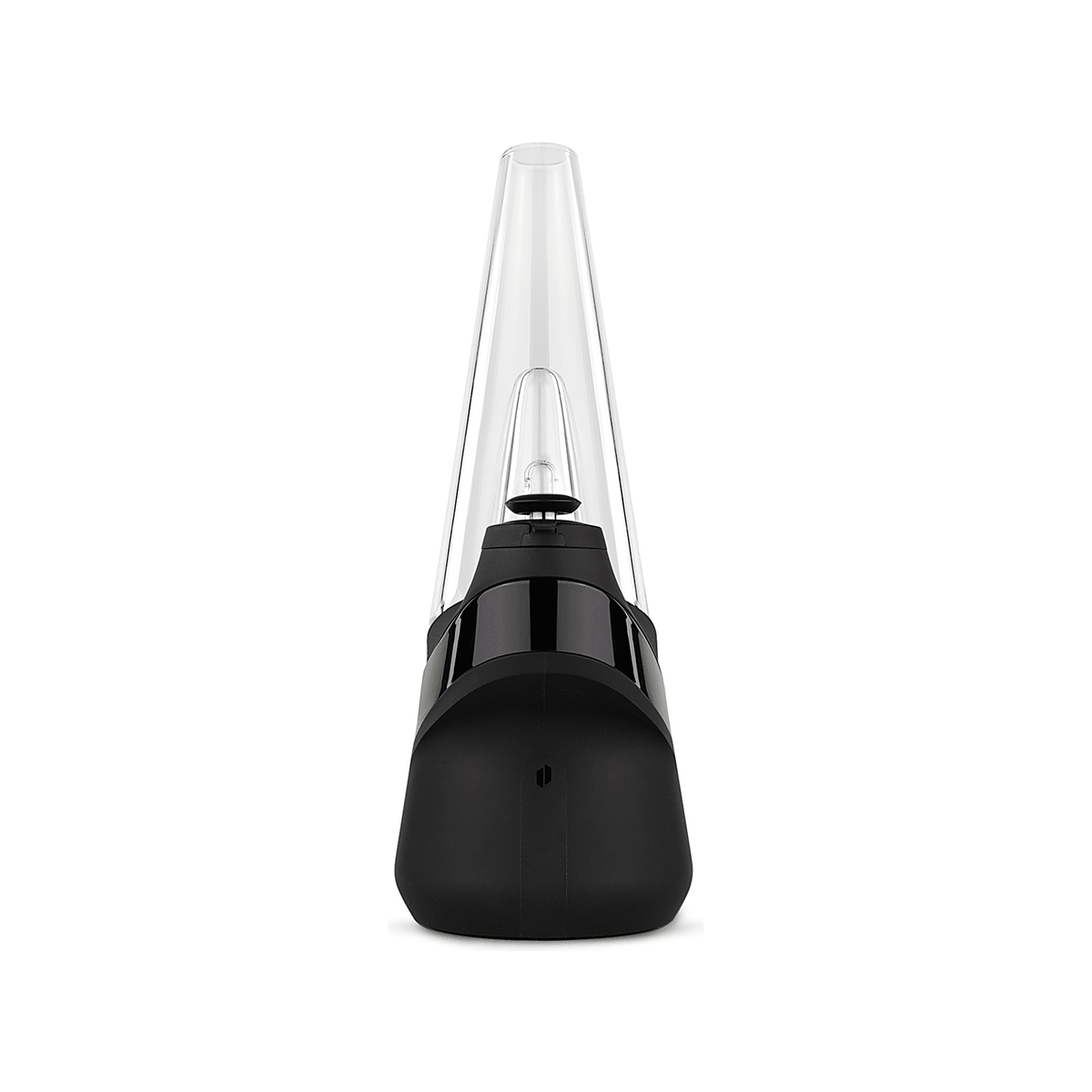 Puffco New Peak in Onyx von vorn mit Glasaufsatz und Joystick Cap