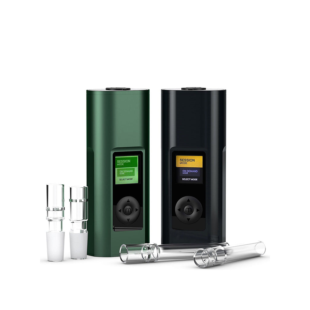Arizer Solo III V2.0 in Grün und Schwarz mit Glaszubehör; geliefert wird ein grünes Gerät