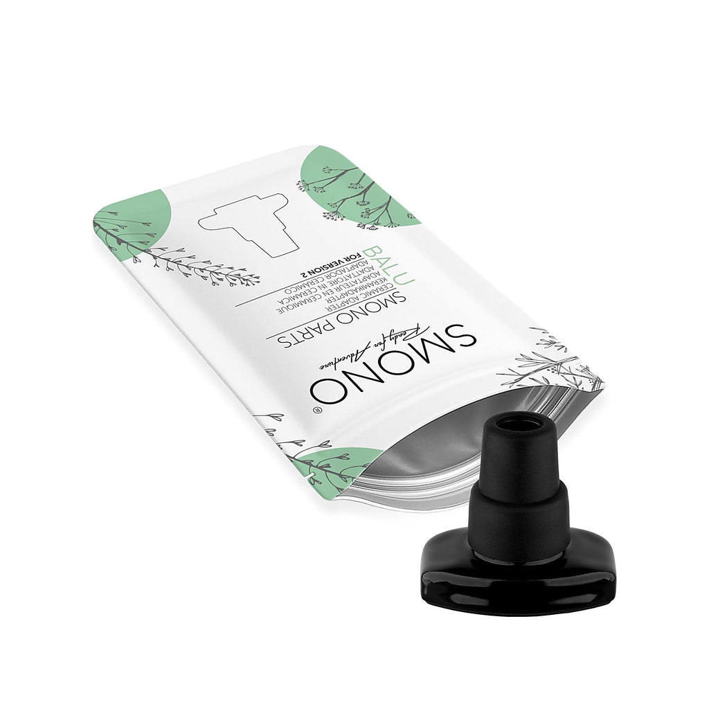 Smono Balu Version 2 Keramikadapter neben dem Verpackungsbeutel