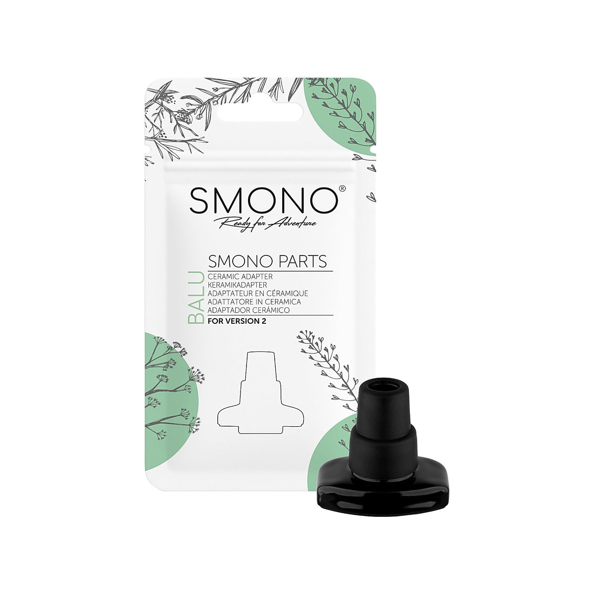 Smono Balu Version 2 Keramikadapter mit Vorderseite der Originalverpackung