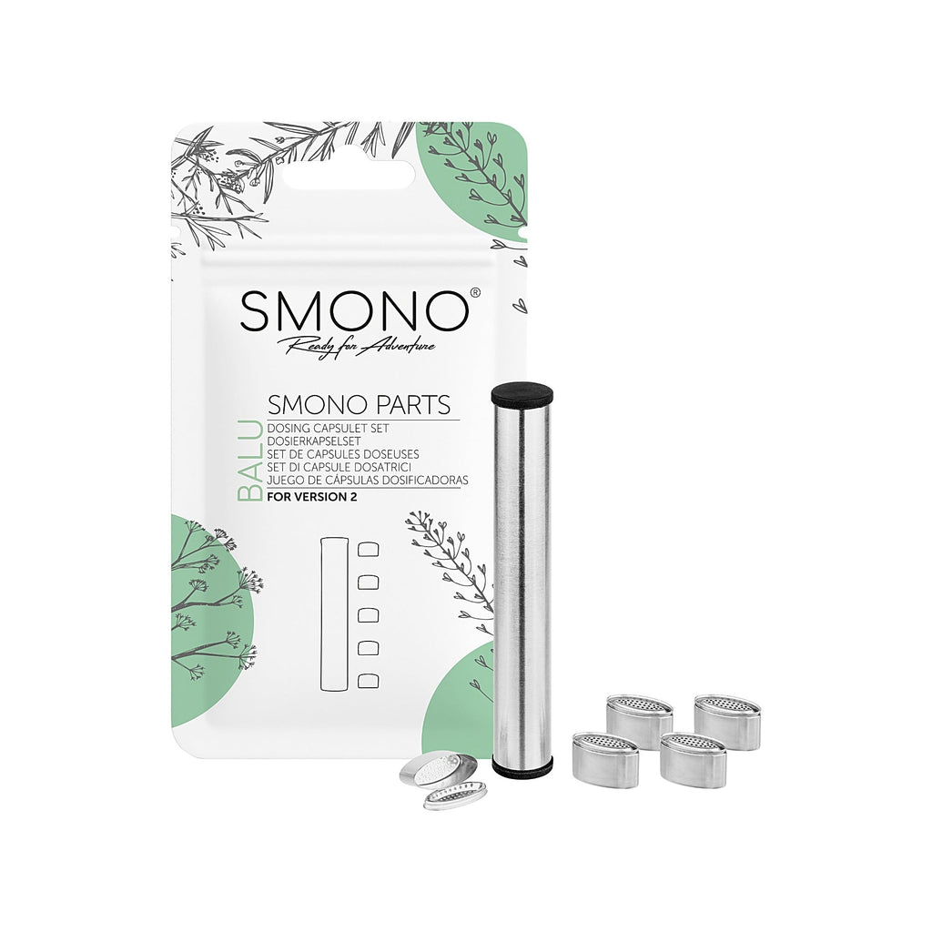 Smono Balu Dosierkapselset mit Transportröhrchen und Verpackung