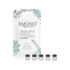 Fünf Smono Lunari Version 1 Konzentratbecher mit Vorderseite der Originalverpackung