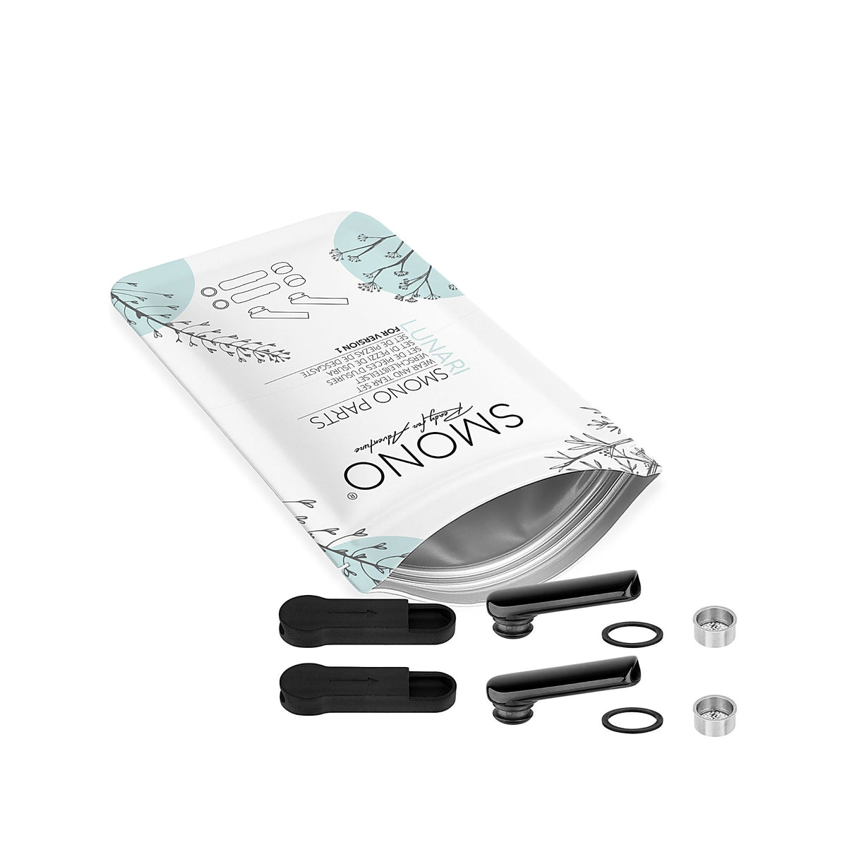 Smono Lunari Version 1 Verschleißteileset neben dem Verpackungsbeutel