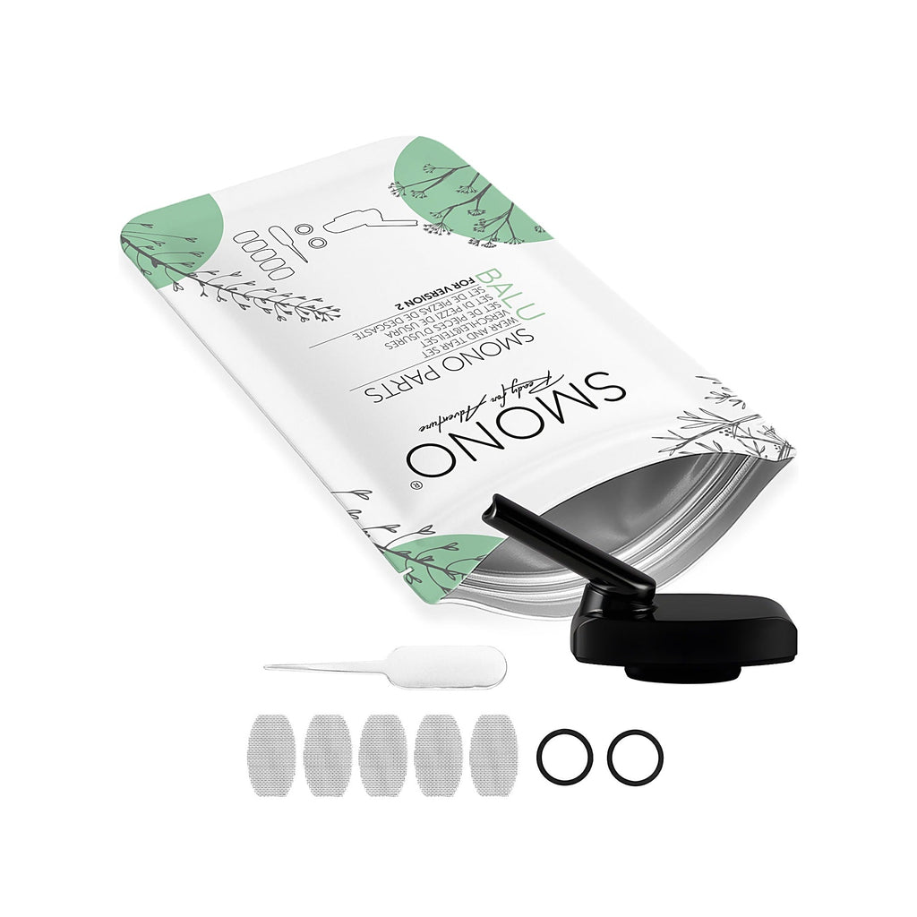 Smono Balu Version 2 Verschleißteileset neben dem Verpackungsbeutel