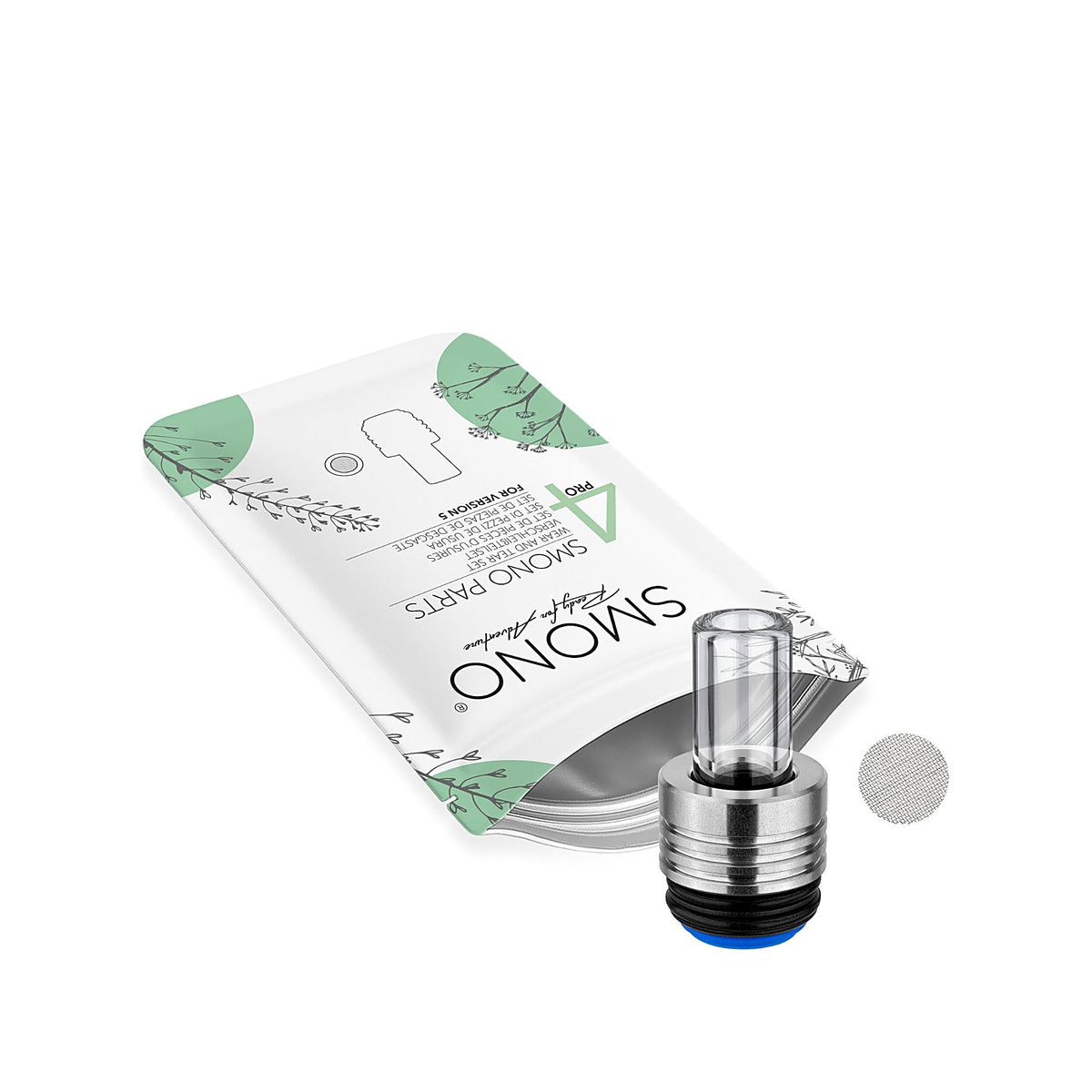 Smono 4 Pro Version 5 Verschleißteileset neben dem Verpackungsbeutel
