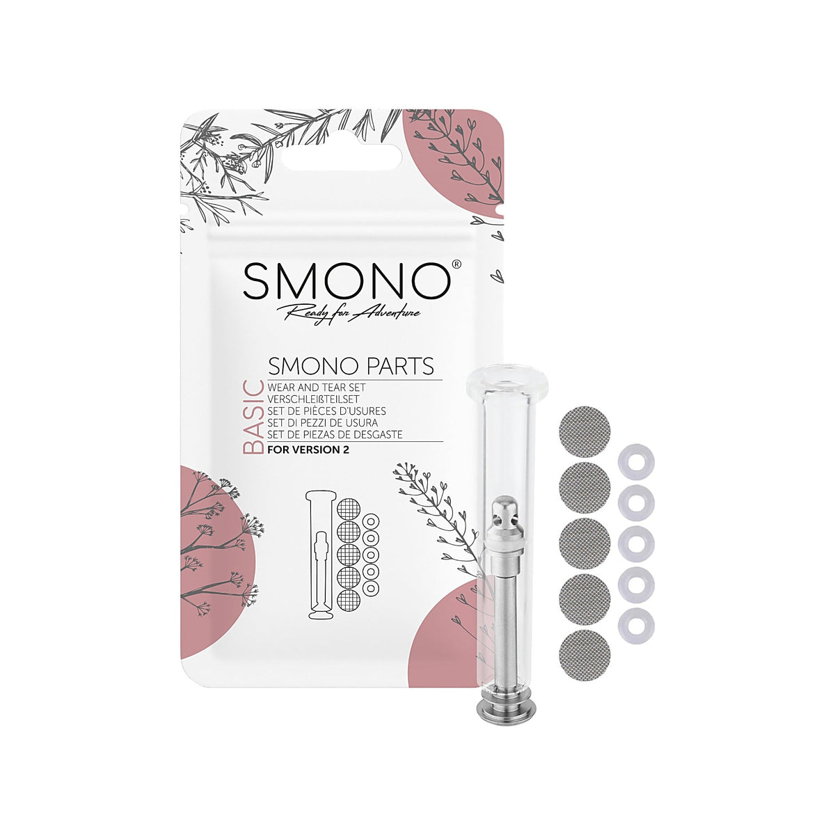 Smono Basic V2 Verschleißteileset mit Glasmundstück, Sieben und O-Ringen