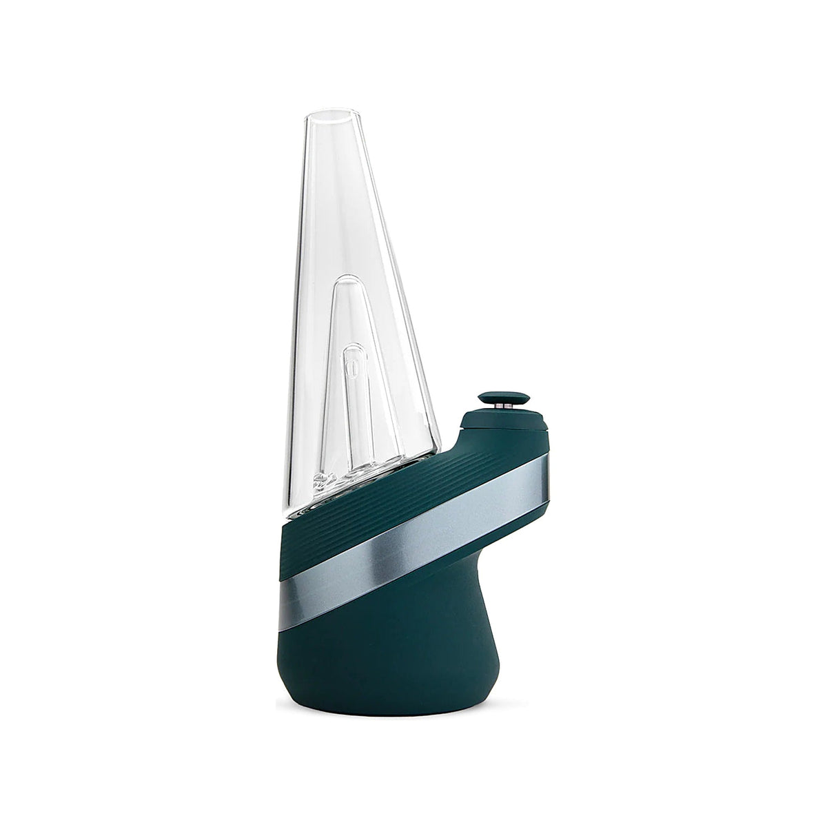 Puffco New Peak Pine mit Glasaufsatz und silbernem Leuchtring, seitliche Gesamtansicht