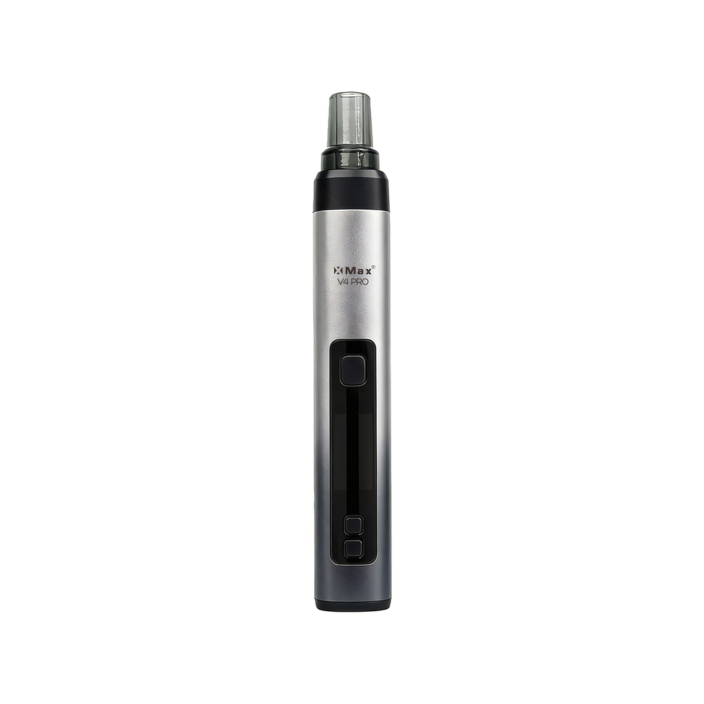 XMAX V4 Pro Silber, Vorderansicht mit Display und Glasmundstück