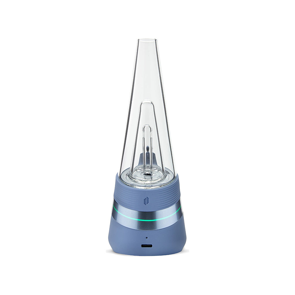 Puffco New Peak Sapphire von vorn mit Glasaufsatz und Joystick Cap