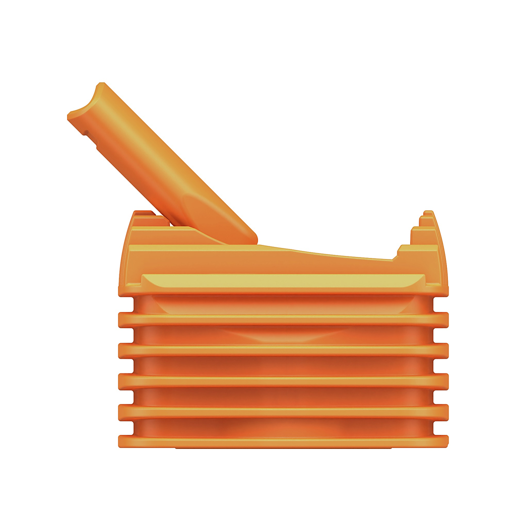 VEAZY Kühleinheit Inspiring Orange von der Seite mit ausgeklapptem Mundstück