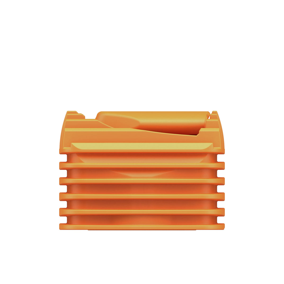 VEAZY Kühleinheit Inspiring Orange in Seitenansicht mit eingeklapptem Mundstück