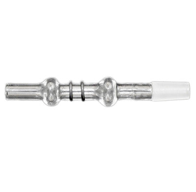 Ein Arizer Frosted-Glasballonmundstück mit zwei aufgesetzten schwarzen Befestigungsringen im Produktfoto