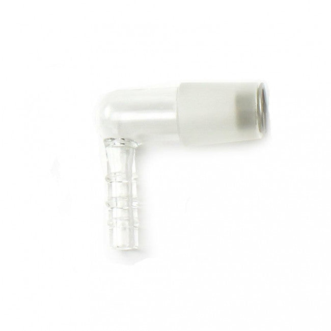 Ein L-förmiger Arizer Glaswinkel mit 19-mm-Außenschliff und eingesetztem Metallsieb