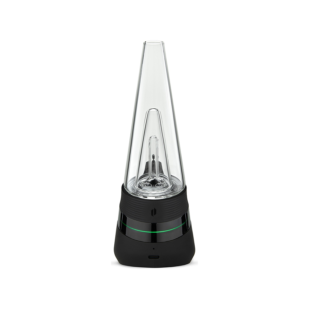 Rückansicht des Puffco New Peak in Onyx mit Leuchtring und USB-C-Anschluss