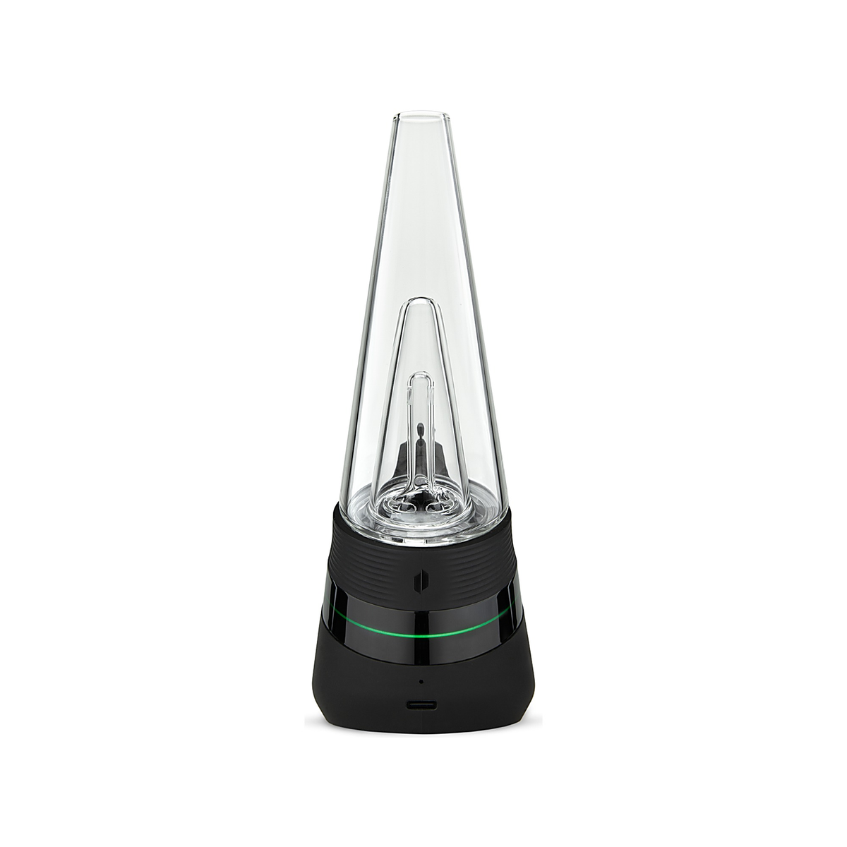 Rückansicht des Puffco New Peak in Onyx mit Leuchtring und USB-C-Anschluss